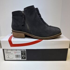 Blondo Linda Waterproof Dark Grey Suede Short Ankle Bootie Dual Side Zips - 5.5